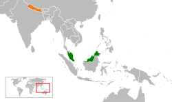 Map indicating locations of Malaysia and Nepal