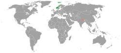 Map indicating locations of Norway and Nepal