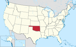 A map showing the location of the US state of Oklahoma.