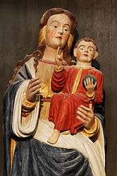 Close-up of the Virgin Mary with baby Jesus.