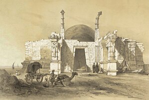 Somnath converted into mosque, partly correct, partly embellished sketch (1850 CE)