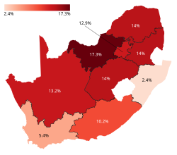 Map of percentages won by the Economic Freedom Fighters