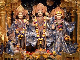 Deities of Sri Sita Devi (far right) and Sri Rama (centre) (with Sri Lakshmana (far left) and Sri Hanuman (below seated))