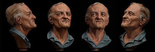 Different angles of age progression sculpture