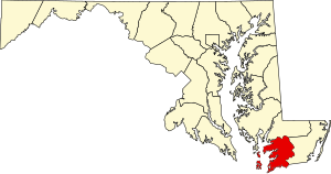 Map of Maryland highlighting Somerset County