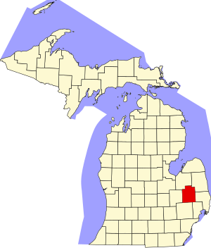Map of Michigan highlighting Lapeer County
