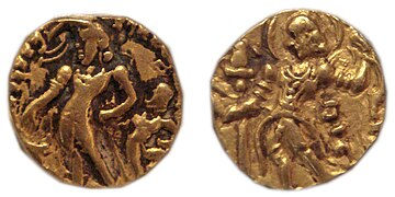 Obverse of "Chhatra" type (left) and "Archer" type (right) coins