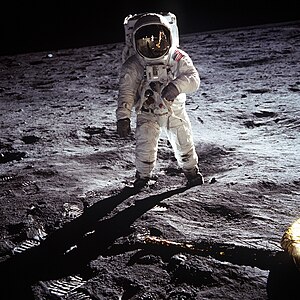 Astronaut Buzz Aldrin on the moon.