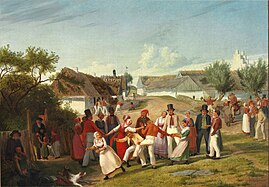 Farmboys and Girls Gather for Outdoor Merrymaking on a Holiday Afternoon (1847)