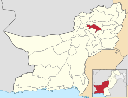 Map of Balochistan with Harnai District highlighted
