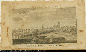 View of Brattle St. Church and Boston's West End, looking from across the Charles River in Cambridge, 1789