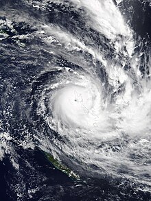 Satellite image of Harold exhibiting an eye and rainbands