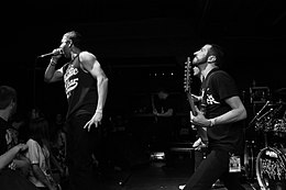 I Declare War in 2011. From left to right: Jamie Hanks (vocals) and Evan Hughes (guitar).