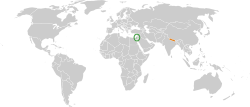 Map indicating locations of Israel and Nepal