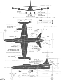 3-view silhouette of the Lockheed F-94C Starfire