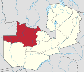Map of Zambia showing the North-Western Province