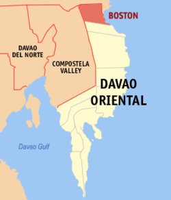 Map of Davao Oriental with Boston highlighted