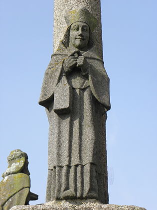 St Yves in the costume of a lawyer. One of the statues on Doré's calvary at Senven-Léhart.