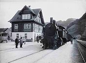 Brunnadern with a freight train and a stagecoach to St. Peterzell on the left