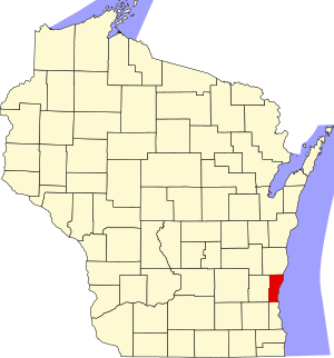 Map of Wisconsin highlighting Ozaukee County
