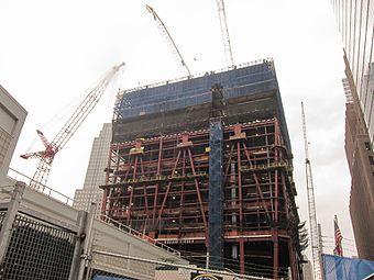 View from the PATH station entrance, June 10, 2010, as steel tops the 26th floor.