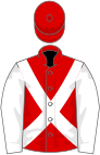 Red, white cross sashes, white sleeves, red cap