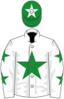 White, green star, stars on sleeves, green cap, white star