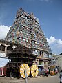 The Towering Rajagopuram with one of the Temple Cars