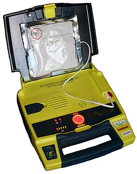 Philips HS1 Defibrillator (AED), open, charged and ready for use.