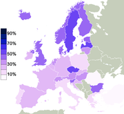Belief "there is some sort of spirit or life force" per country based on Eurobarometer 2005 survey
