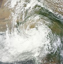 A satellite image of Depression LAND 02 located over Rajasthan on 28 July