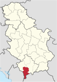 Location of Prizren District (Serbia) in Serbia