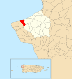 Location of Río Grande within the municipality of Aguada shown in red