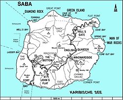Map of Saba showing The Bottom