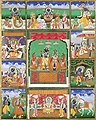 Image 9The ten avatars of Vishnu, (Clockwise, from top left) Matsya, Kurma, Varaha, Vamana, Krishna, Kalki, Buddha, Parshurama, Rama and Narasimha, (in centre) Radha and Krishna. Painting currently in Victoria and Albert Museum. (from Hindu deities)