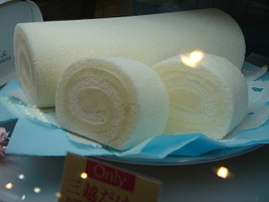 Swiss roll made from white sponge cake