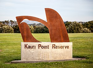 Weathering steel sculpture of Kauri Point Reserve
