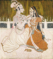 Krishna and Radha, Opaque watercolor and gold on cotton, ca 1750.