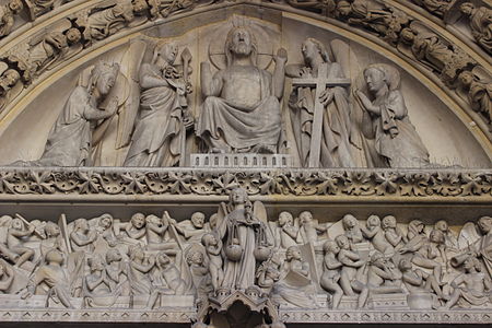 Detail of the portal of the upper chapel; Christ and the Last Judgement by Geoffroy-Dechaume