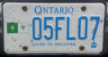 Personalized plate bearing the image of the Franco-Ontarian flag. Uncommonly for this pattern, the marketing legend is in English.