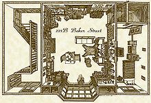 Overhead floor plan of Holmes's lodgings