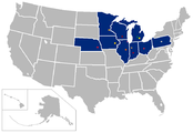 The Big Ten as it existed between 2011 and 2014, after the addition of Nebraska
