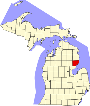 Map of Michigan highlighting Iosco County
