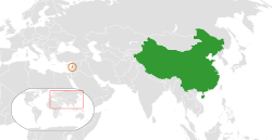 Map indicating locations of China and Lebanon