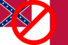 The Confederate Third National Flag, the "Blood-Stained Banner" (used from 4 March 1865 until the Confederacy's disbandment), with a cancel symbol.