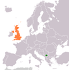 Location map for Kosovo and the United Kingdom.