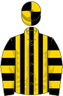 Black and yellow stripes, hooped sleeves, quartered cap