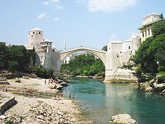 Single-arch bridge Stari most in Mostar in Bosnia and Herzegovina