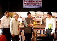 The State Rural Development Minister, Tripura, Shri Jitendra Choudhury lighting the lamp to launch the Unique ID Project (Aadhaar) in the State, at Rupaichhari RD Block, Tripura. The Chairman