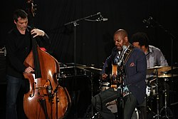 At the INNtöne Jazzfestival, May 18, 2013: Bobby Broom (guitar), Dennis Carroll (bass), Makaya McCraven (drums)